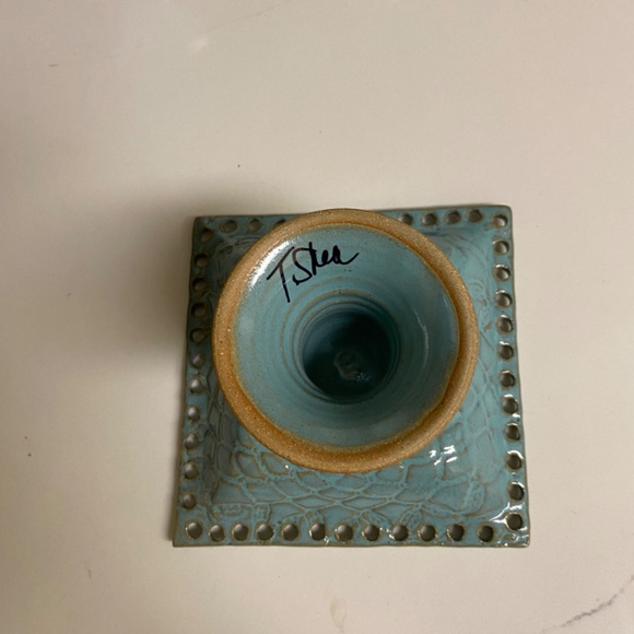 Art Pottery Handmade Jewelry Earring Stand Organizer Dish Signed T Shea - Picture 5 of 6